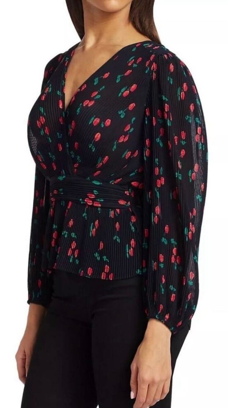 The Kooples Black Cherry Love Pleated Sheer Top 3 L